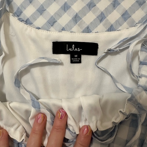 Lulu’s Daintily Dreaming White and Blue Sleeveless Gingham Midi Dress - Picture 5 of 7